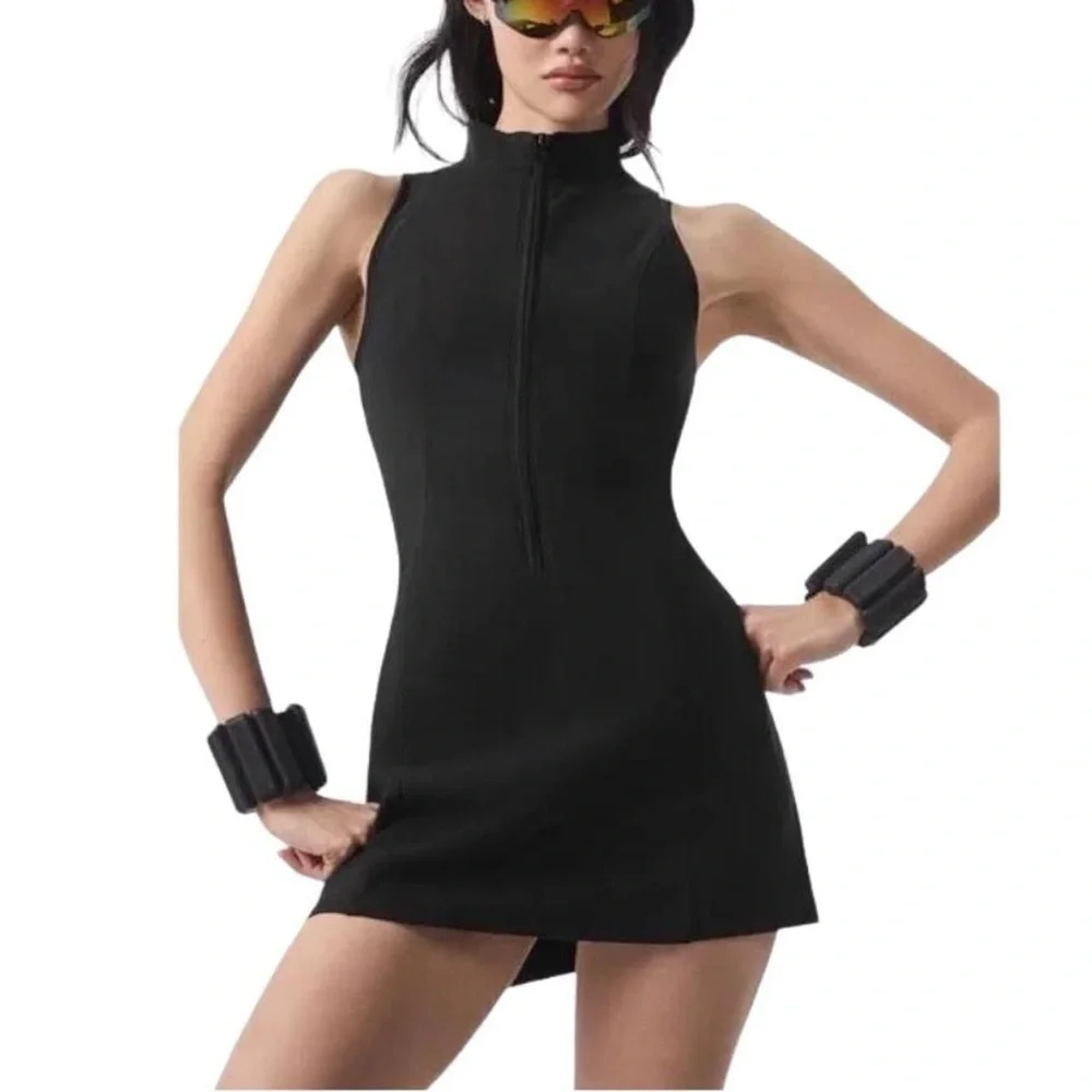 ALO Yoga Carefree Zip Mini Dress Black XS - Picture 3 of 8